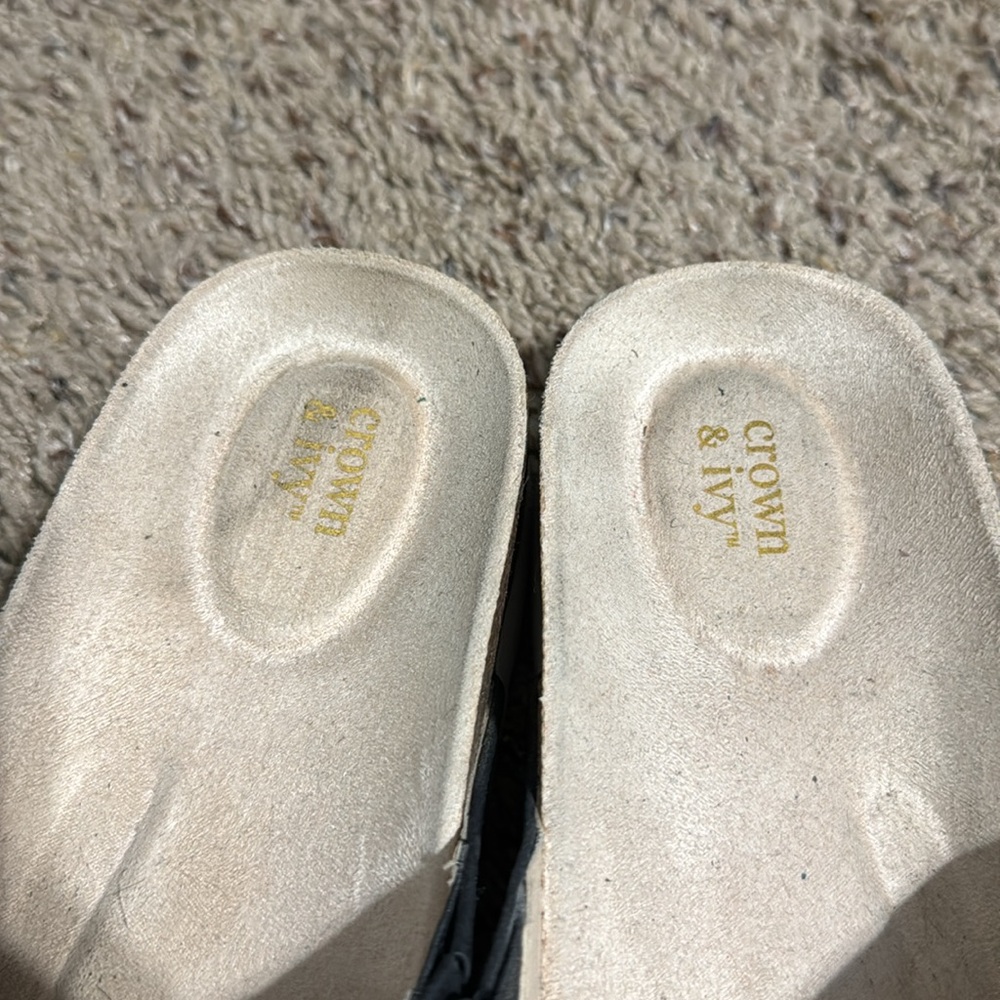Black crown & ivy slip on sandles with bling detail - Picture 5 of 14